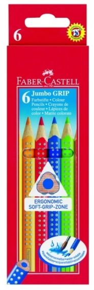Creioane colorate Jumbo Grip, 6 culori/cutie Faber Castell 