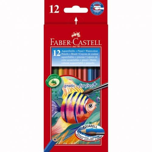 Creioane colorate acuarela + pensula, 12 culori/set Faber Castell