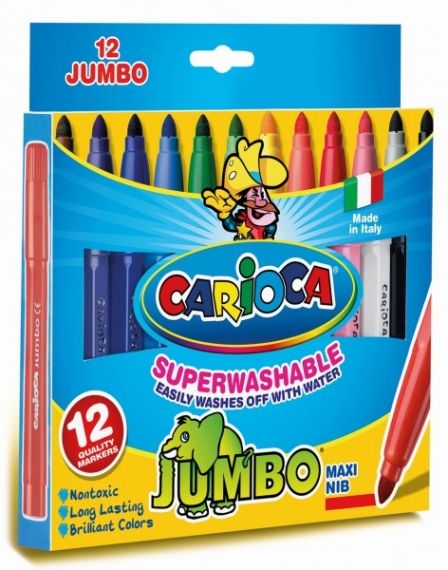Carioca super lavabila varf 6 mm, 12 culori/cutie, Carioca Jumbo