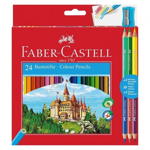 Creioane colorate 24+3 culori/set + ascutitoare, ECO Faber Castell