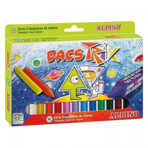 Creioane colorate cerate soft triunghilare 12 culori/cutie, ALPINO DacsTrix