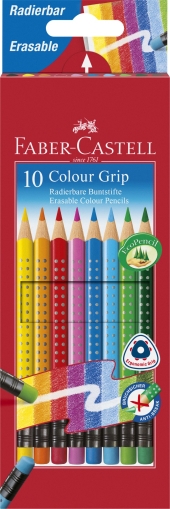 Creioane colorate cu guma Grip 2001, 10 culori/cutie Faber Castell 