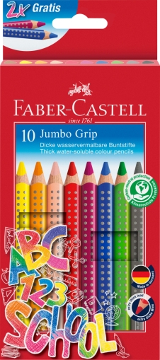 Set promo creioane colorate Jumbo Grip 10 culori/set  Faber Castell