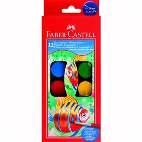 Acuarele 12 culori/set 24 mm + pensula Faber Castell 