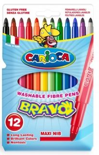 Carioca lavabila varf 6 mm, 12 culori/cutie, Carioca Bravo