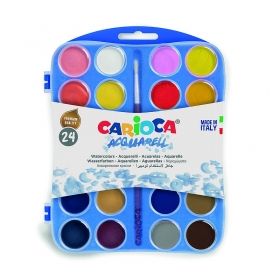 Acuarele lavabile, 24 culori/set + pensula, Carioca