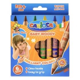 Creioane colorate cerate 6 culori / cutie, CARIOCA Baby Woody Wax Crayons