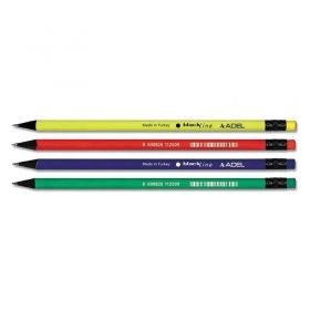 Creion grafit HB cu guma, lemn negru, culori mate, Adel