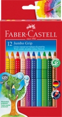 Creioane colorate Jumbo Grip + ascutitoare, 12 culori/cutie Faber Castell 
