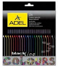 Creioane colorate lemn negru 24 culori/set Adel
