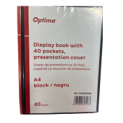 Mapa prezentare A4 cu 40 folii, coperta rigida, Optima - negru