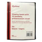 Mapa prezentare A4 cu 10 folii, coperta rigida, Optima - negru