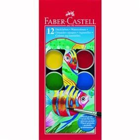 Acuarele 12 culori/set 30 mm + pensula Faber Castell 