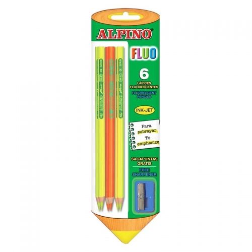 Creioane colorate fluorescente 6 culori/set+ascutitoare, ALPINO Fluo