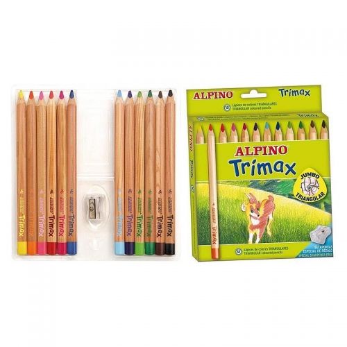 Creioane colorate triunghiulare 12 culori/cutie ALPINO Trimax Jumbo