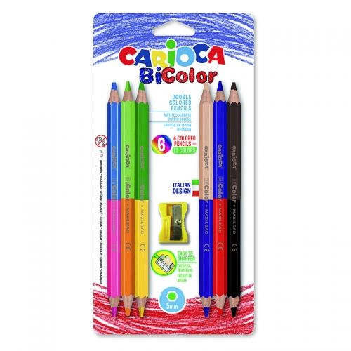 Creioane colorate bicolore 6 buc/blister, CARIOCA Jumbo Bi-color