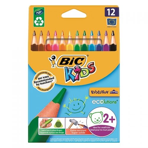 Creioane colorate triunghiulare Bic Evolution 12 culori/set