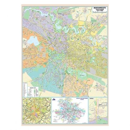 Harta Bucuresti plan oras administrativ-rutiera,140 x 100 cm