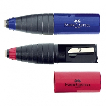 Ascutitoare cu radiera rosie/albastra Faber-Castell