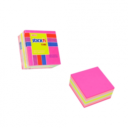 Notes autoadeziv 51 x 51 mm, Stick''n 250 file, neon/pastel asortate