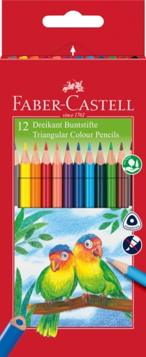 Creioane colorate triunghiulare 12 culori/set + ascutitoare Eco Faber Castell 