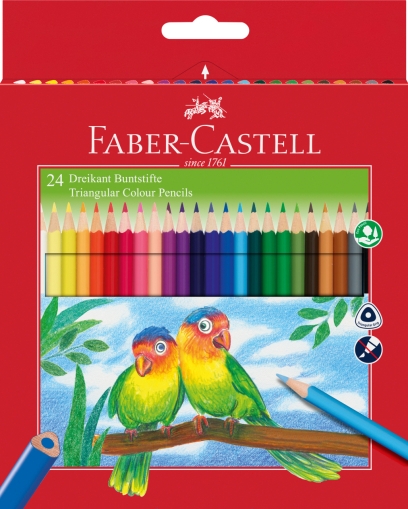 Creioane colorate triunghiulare 24 culori/set + ascutitoare Eco Faber Castell 