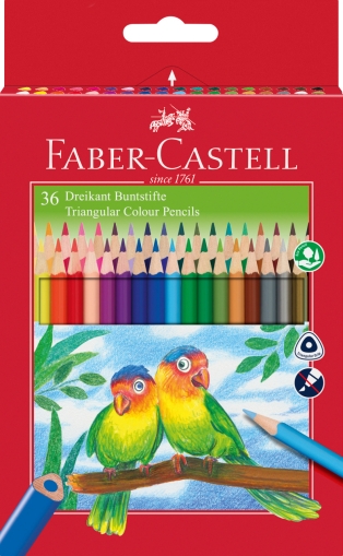 Creioane colorate triunghiulare 36 culori/set + ascutitoare Eco Faber Castell 