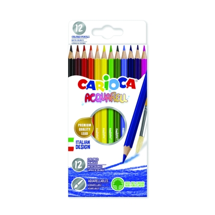Creioane colorate CARIOCA Acquarell, hexagonale, 12 culori/cutie - cutie carton
