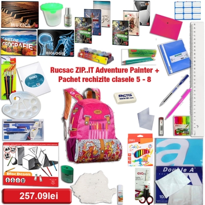 Rucsac ZIP..IT Adventure Painter + Pachet rechizite clasele 5 - 8