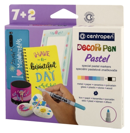 Permanent marker pentru decor slim 7+2 buc/set culori pastel Centropen 2738