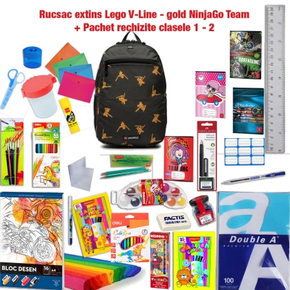 Rucsac extins Lego V-Line NinjaGo Team + Pachet rechizite clasele 1 - 2