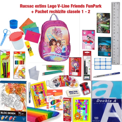 Rucsac extins Lego V-Line Friends FunPark + Pachet rechizite clasele 1 - 2