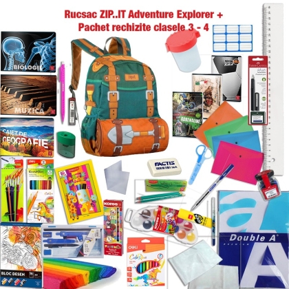 Rucsac ZIP..IT Adventure Explorer + Pachet rechizite clasele 3 - 4