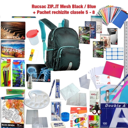 Rucsac ZIP..IT Mesh Black / Blue + Pachet rechizite clasele 5 - 8