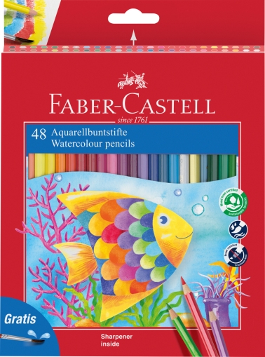 Creioane colorate acuarela + pensula, 48 culori/set Faber Castell