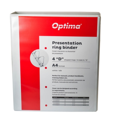 Caiet mecanic cu buzunar, 65 mm, 4 inele Optima