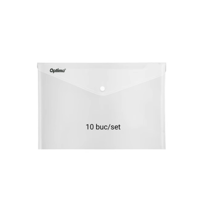 Mapa protectie documente A6 landscape, inchidere cu capsa, 10/set, Optima - transparent
