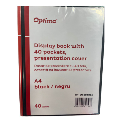 Mapa prezentare A4 cu 40 folii, coperta rigida, Optima - negru