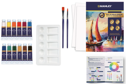 Set tempera acrilica Manley, solubila in apa, 12 ml - 12 culori/set