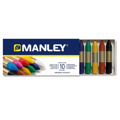 Creioane cerate, cutie carton, 10 culori/cutie - Manley