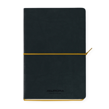 Caiet A5, 192 file, 80 g/mp, coperta soft-touch negru-galben,Aurora Tesoro - dictando