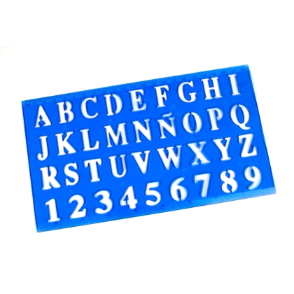 Sablon plastic cu litere mari si cifre / litere mici si semne aritmetica, rigla 22 cm