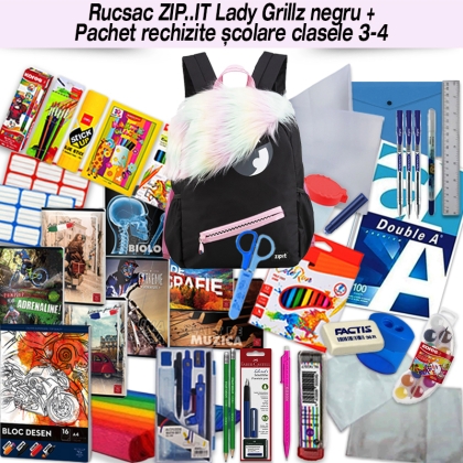 Rucsac ZIP..IT Lady Grillz negru + Pachet rechizite clasele 3 - 4