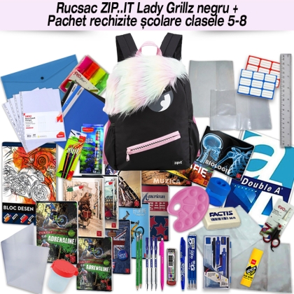 Rucsac ZIP..IT Lady Grillz negru + Pachet rechizite clasele 5 - 8