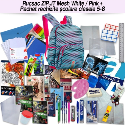 Rucsac ZIP..IT Mesh White / Pink + Pachet rechizite clasele 5 - 8