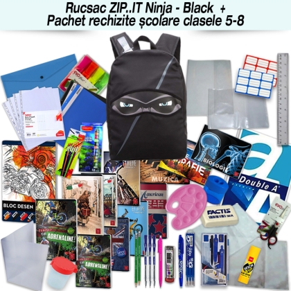 Rucsac ZIP..IT Ninja + Pachet rechizite clasele 5 - 8 