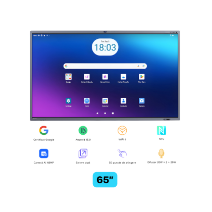 Ecran interactiv HORION 65M6APro, 65 inch, 8GB DDR4 + 128GB Standard, Android 13, A31D2, octa core A