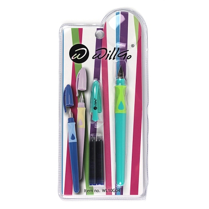 Stilou plastic cu grip (ideal pt incepatori) + 2 rezerve cerneala, Willgo