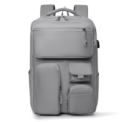 Rucsac laptop inteligent, 6 fermoare, intaritura spate - gri
