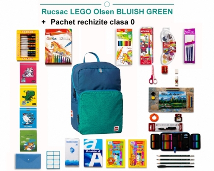 Rucsac Lego Olsen bluish green + Pachet rechizite clasa 0